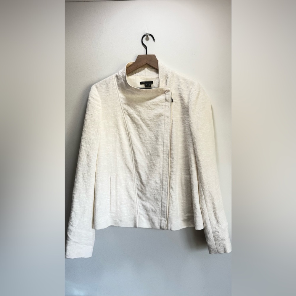 NWOT Vince Ivory Textured Asymmetric Zip Blazer Moto Jacket XL Career Wear